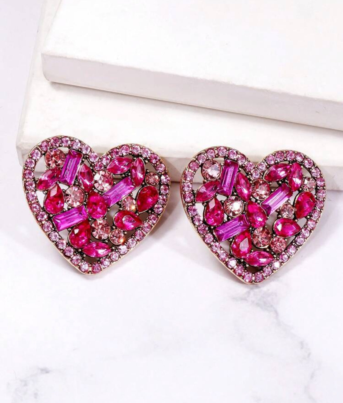 Heart-Shaped Pink Crystal Rhinestone Earrings For Women, Casual Daily Wear Jewelry Accessory, Gift