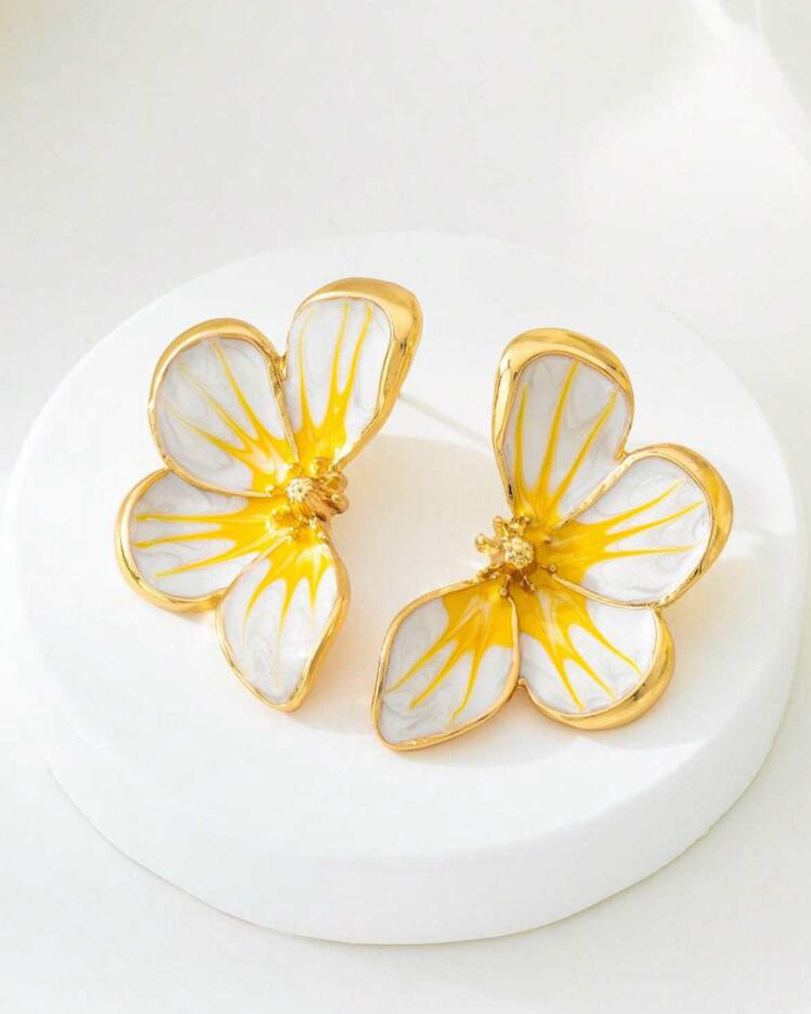Hand-Painted Enamel Lightweight Golden Drop Earrings