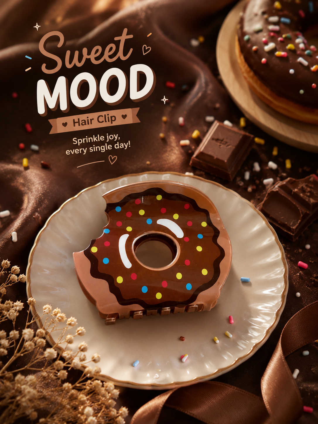 Choco Sprinkle Donut Hair Claw Clip.gift