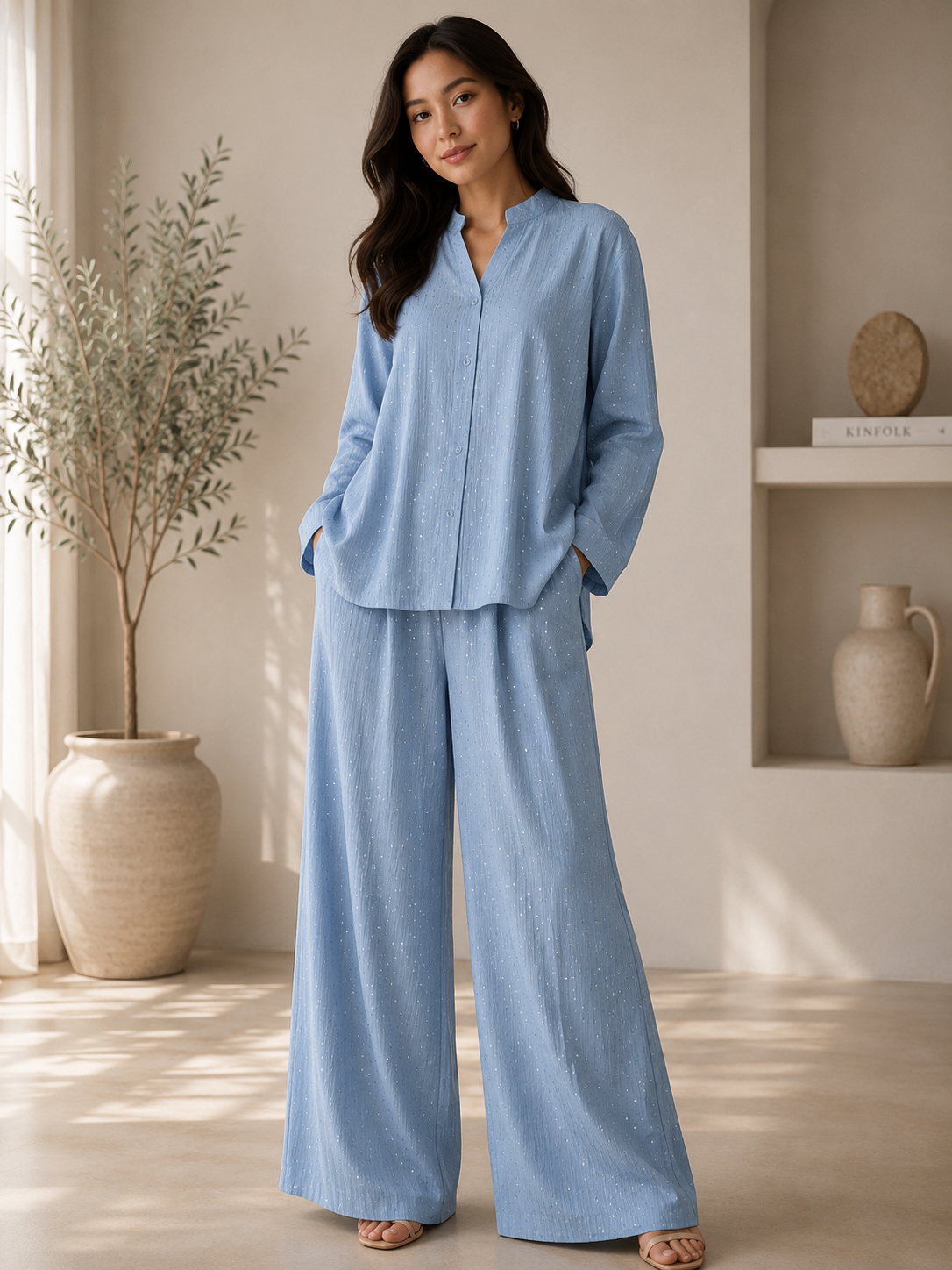 Sky Blue Full Stone Work Co-Ord Set with Pocket.XL/XXL