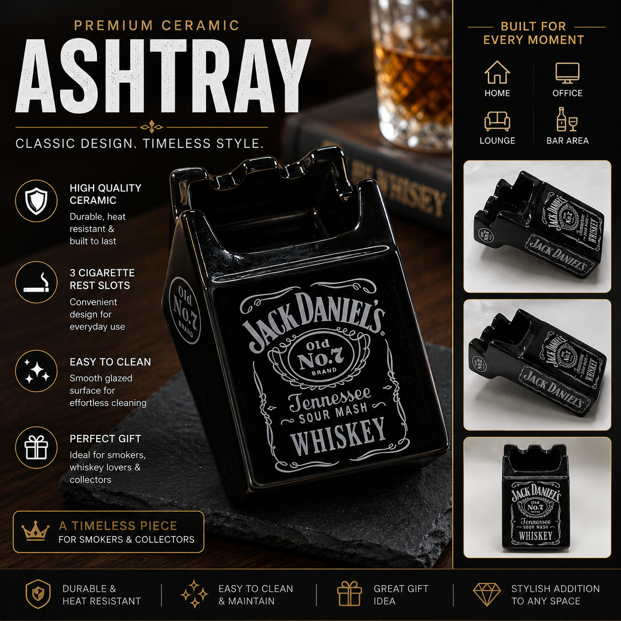 Jack Daniel's Icon Series Ceramic Ashtray gift