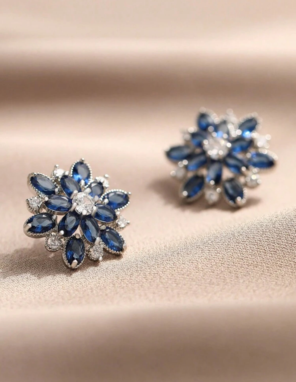 Romantic Flower Cubic Zirconia Big Stud Earrings For Women