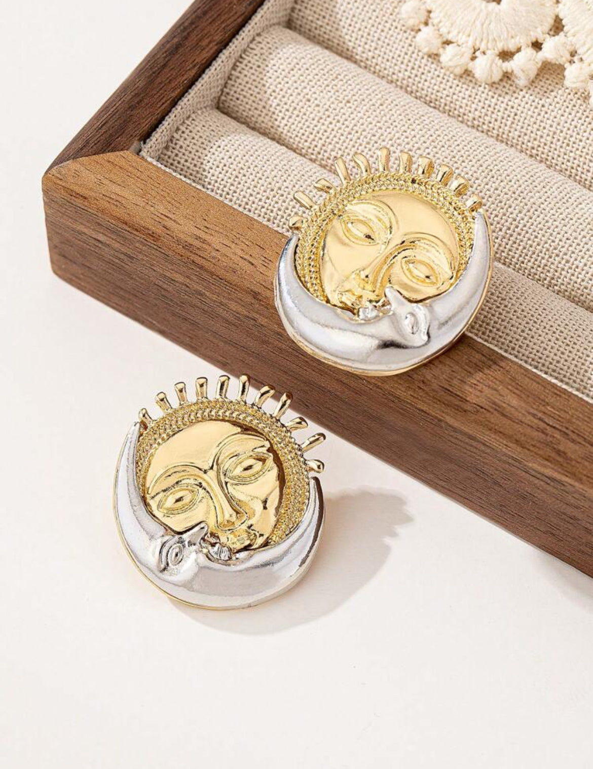 Metal Geometric Sunflower Smiling Face Moon Design Earrings