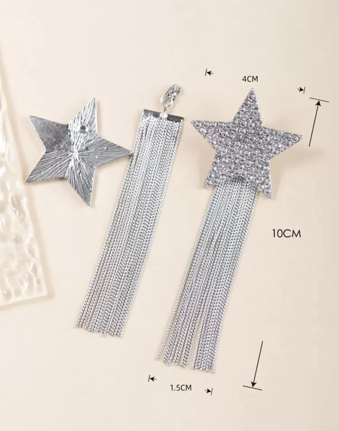 Fashionable Rhinestone Pentagram Chain Tassel Reversible Silver Luxury Earrings, Elegant Jewelry Gift For Party