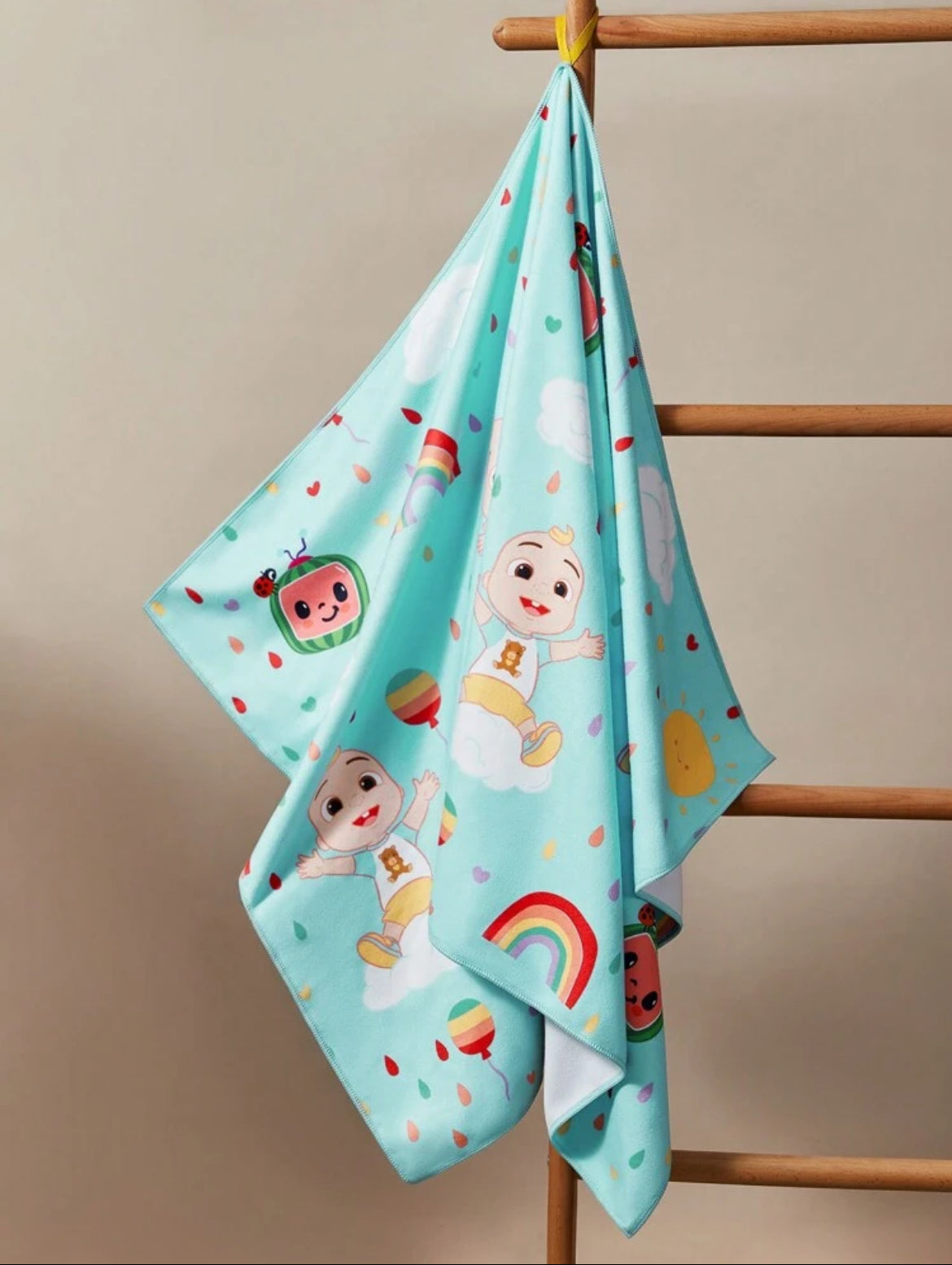 CoComelon Cartoon Character & Rainbow Patterned Kids Blue Bath Towel , Gift