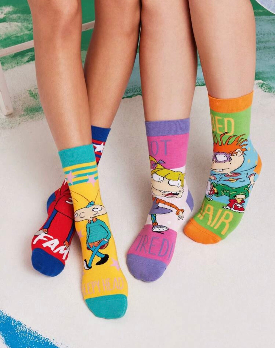 Nick 90s 2 pair Set 90s Asymmetrical Cartoon Graphic Crew Socks