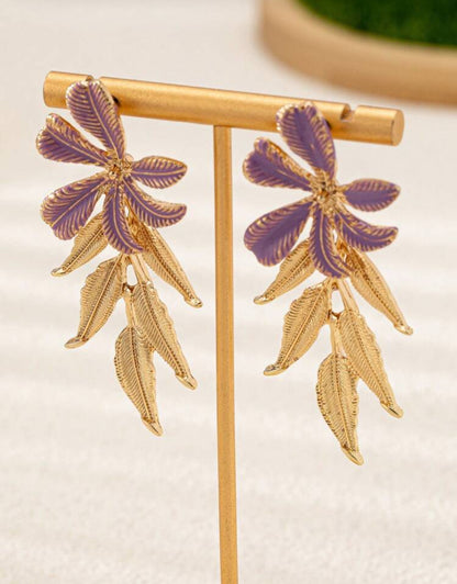 Fashionable Floral Leaf Design Earrings For Women, Elegant & Refined Lavender Color