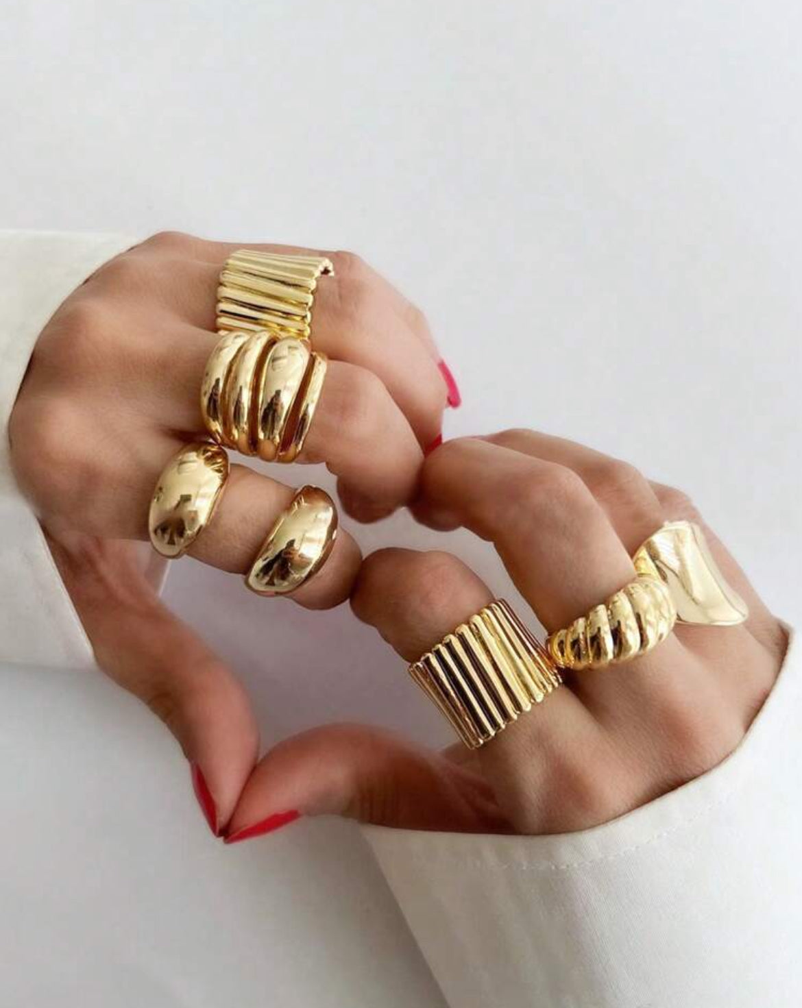 8pcs Set Exaggerated Chunky Asymmetrical Hollow Smooth Wide Golden Band Finger Ring
