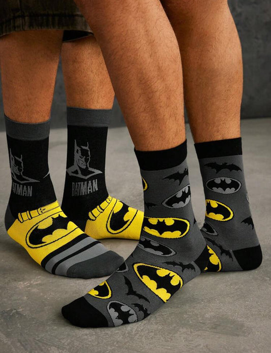BATMAN 2 Pairs Hero And Bat Logo Pattern Colorblock Crew Socks,Suitable For All Seasons, Unisex,Men,Women, Cool Socks, Graphics Socks