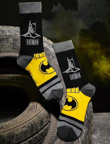 BATMAN 2 Pairs Hero And Bat Logo Pattern Colorblock Crew Socks,Suitable For All Seasons, Unisex,Men,Women, Cool Socks, Graphics Socks