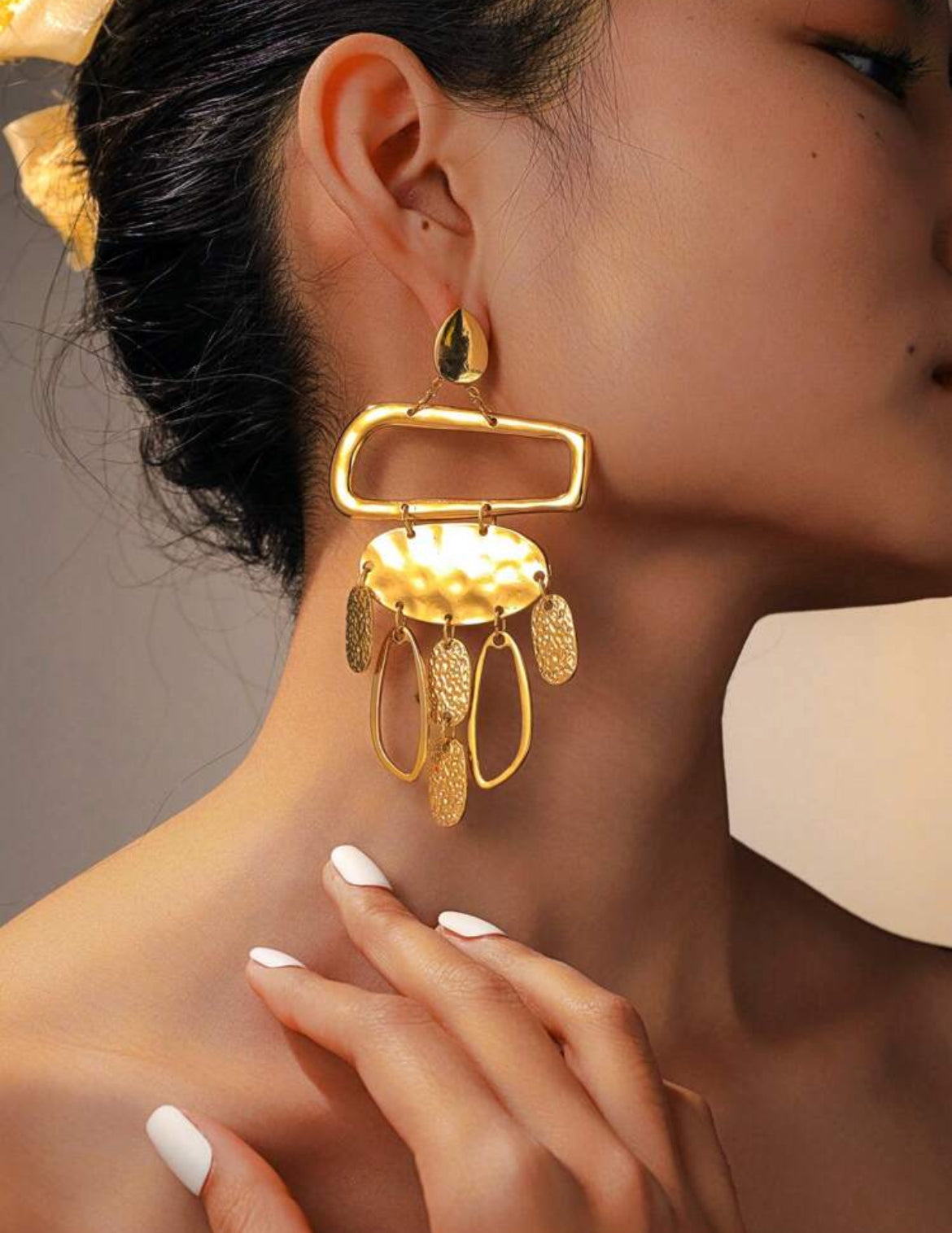 Exaggerated Multi-Geometric Asymmetrical Shape Pendant Metal Earrings