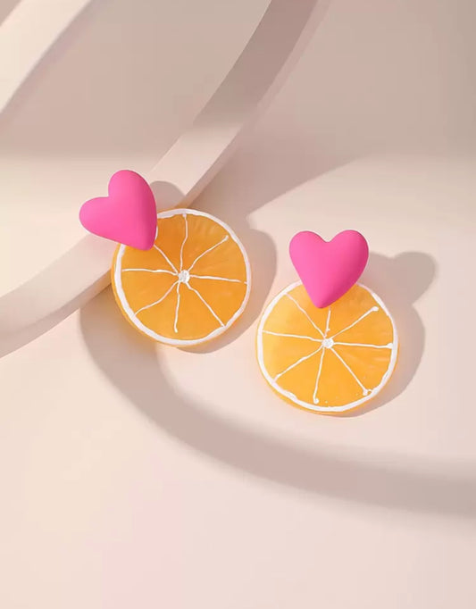 Heart & Lemon Slice Drop Earrings