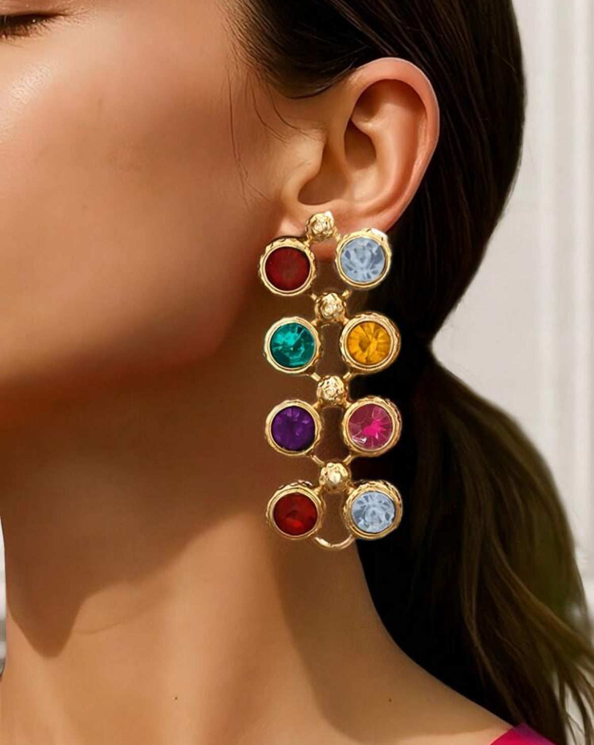 Fashion Color Block Rhinestone Stud Earrings, Retro Style