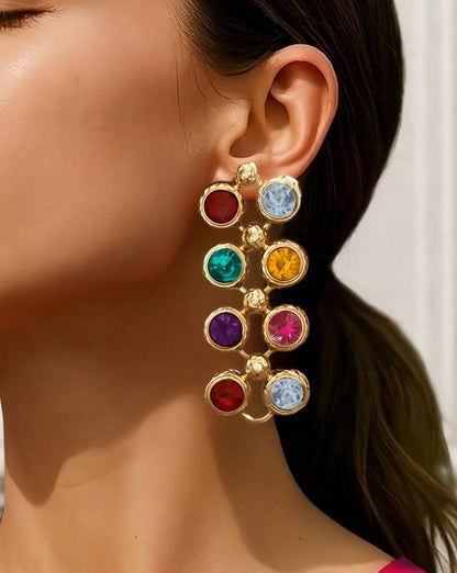 Fashion Color Block Rhinestone Stud Earrings, Retro Style