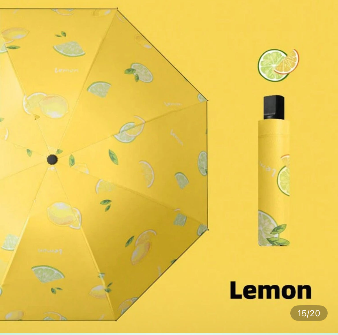 Fully Automatic One-Touch Open Lemon Print Umbrella, 8K Sun Blocking Anti-UV Parasol, Cute Compact Folding Rainproof Umbrella, Suitable For Travel, Wedding Photography, Gift, Water Repellent