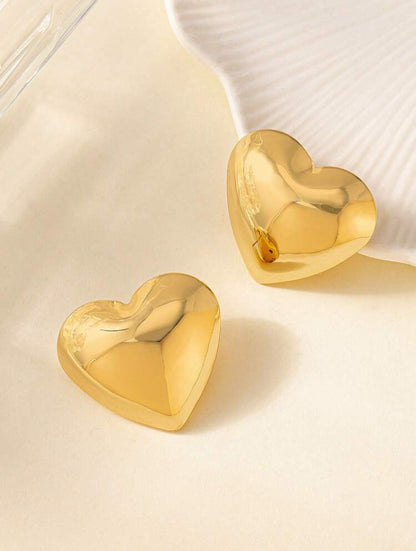Exaggerate Shiny Golden Heart Shaped Stud Earrings For Women Daily Wear Valentines