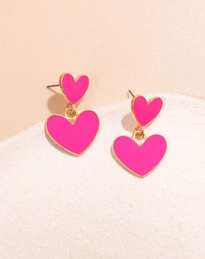 Hot Pink Heart Drop Earrings