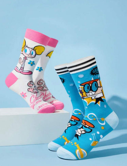 Dexter's Laboratory 2 Pairs Breathable Moisture Wicking Crew Socks, Cartoon Cute Pattern, Suitable For All Seasons