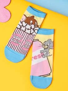 TOM & JERRY 2pairs Cartoon Graphic Ankle Socks