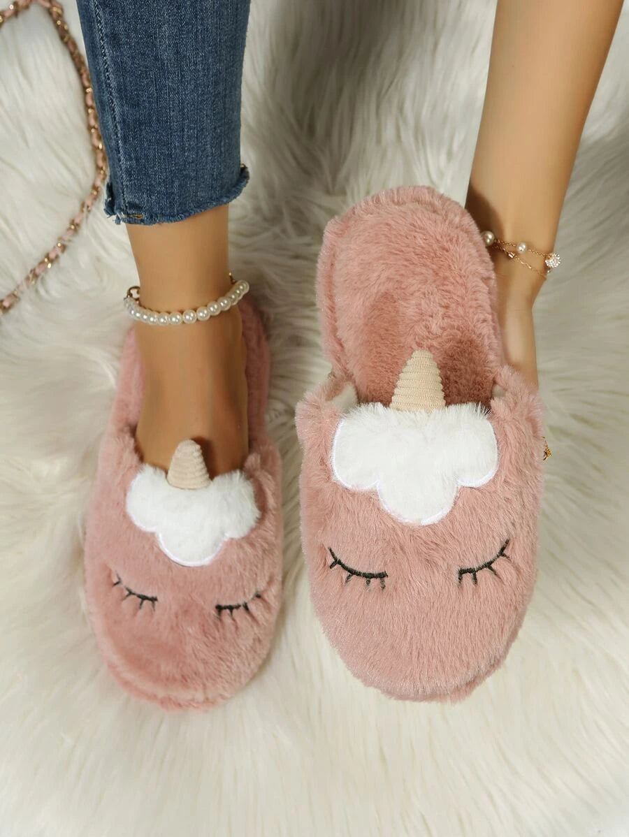 Unicorn Design Fluffy Slippers