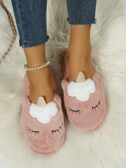 Unicorn Design Fluffy Slippers