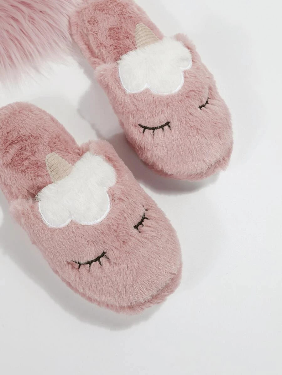 Unicorn Design Fluffy Slippers