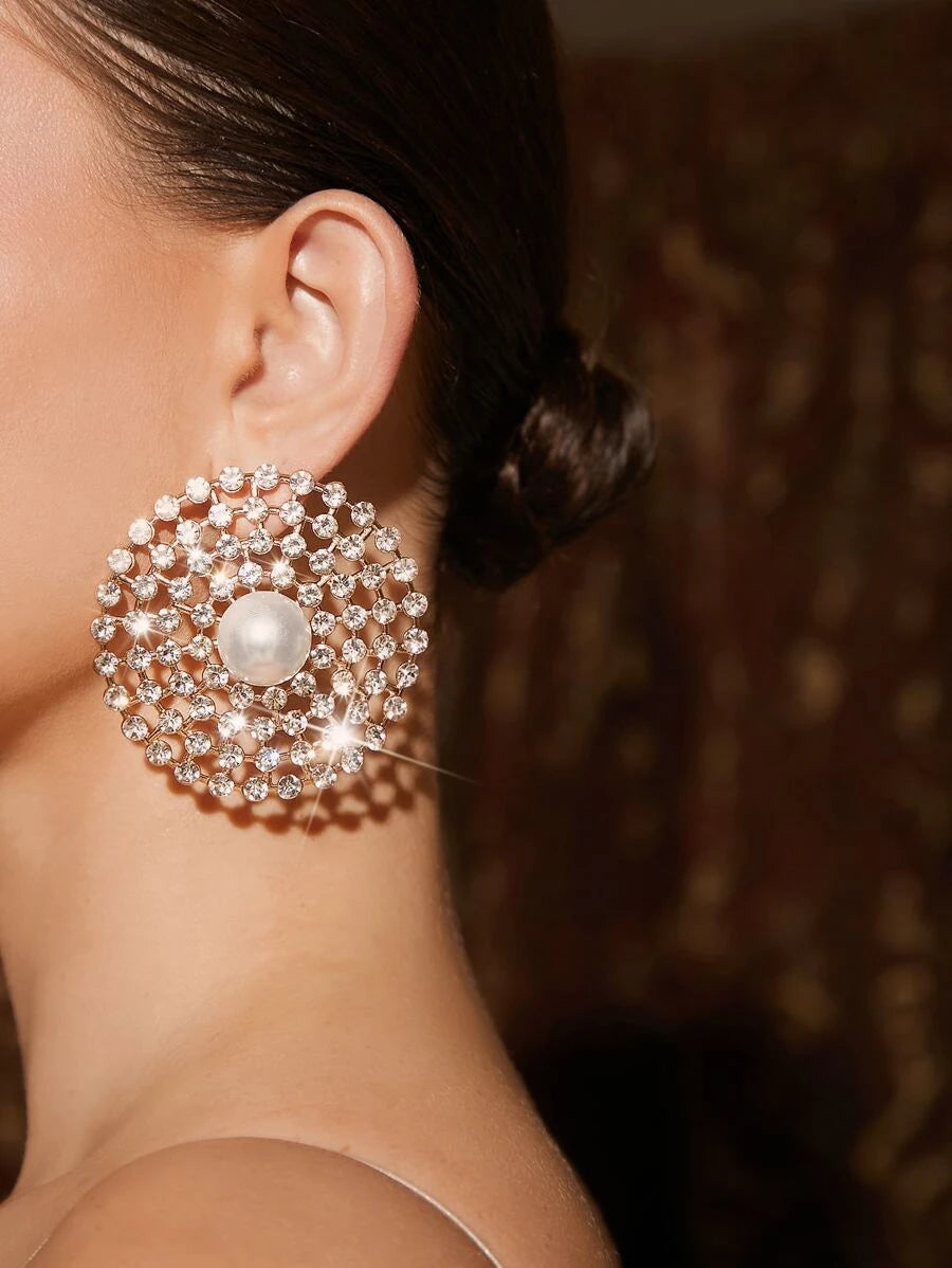 Belle Rhinestone & Faux Pearl Decor Stud Earrings