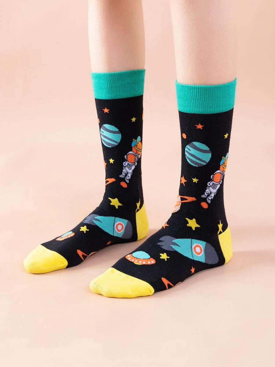 Men Rocket Print Crew Socks