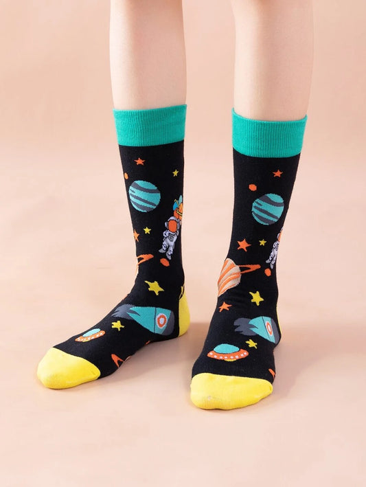 Men Rocket Print Crew Socks