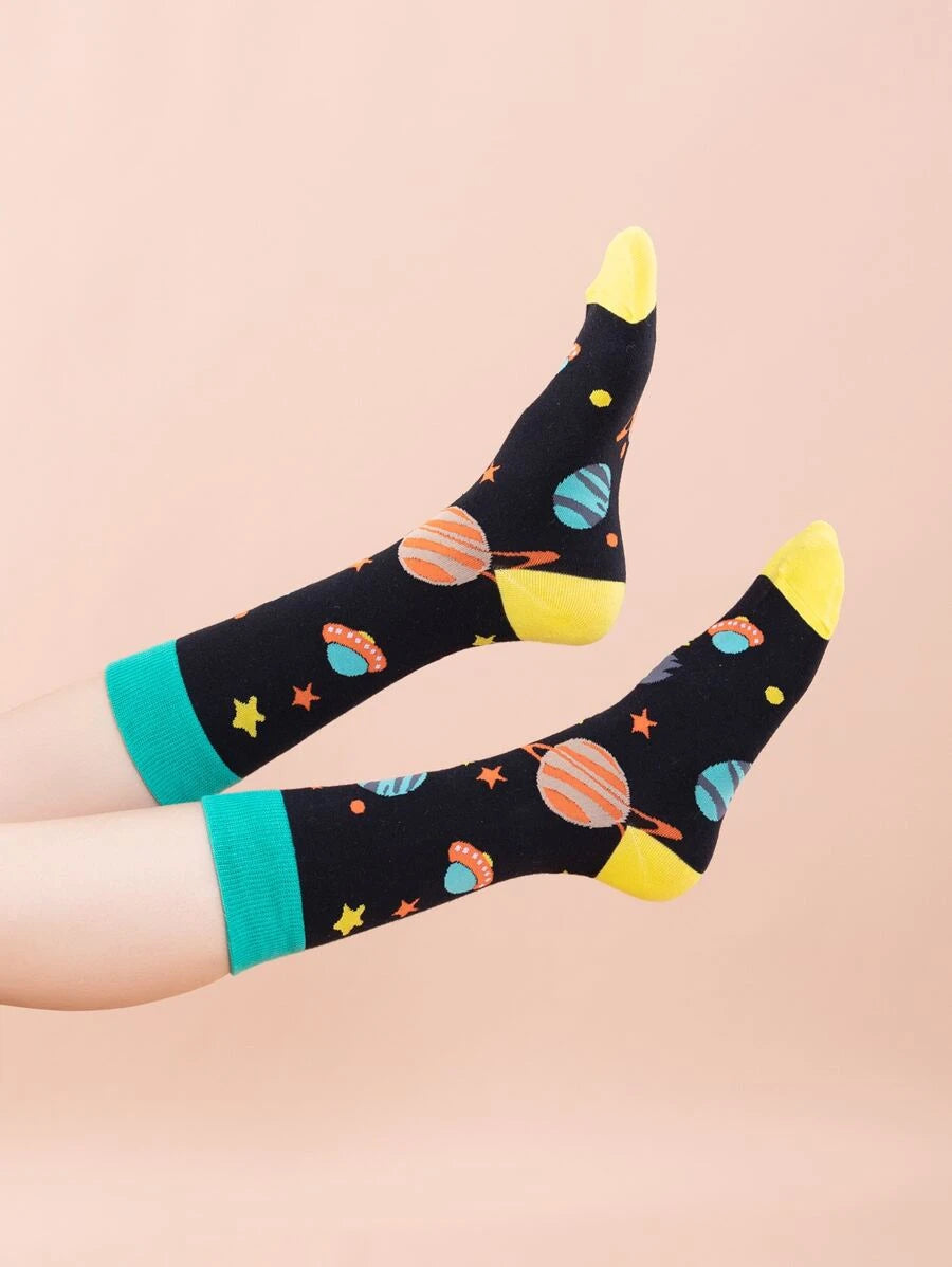 Men Rocket Print Crew Socks