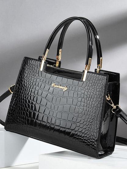 Pre Order Crocodile Embossed Handbag, Women's Elegant PU Zipper Shoulder Bag With Adjustable Strap