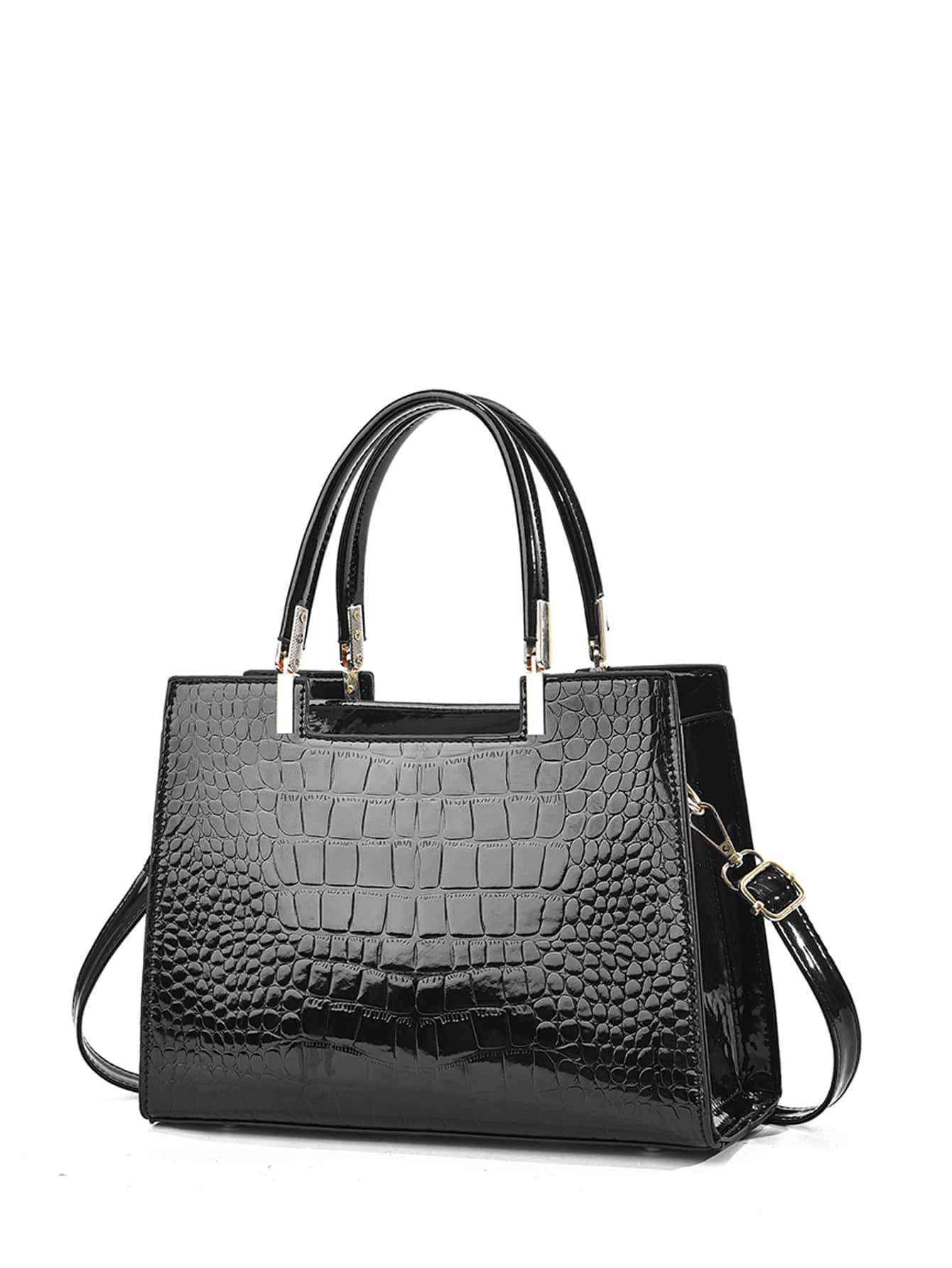 Pre Order Crocodile Embossed Handbag, Women's Elegant PU Zipper Shoulder Bag With Adjustable Strap