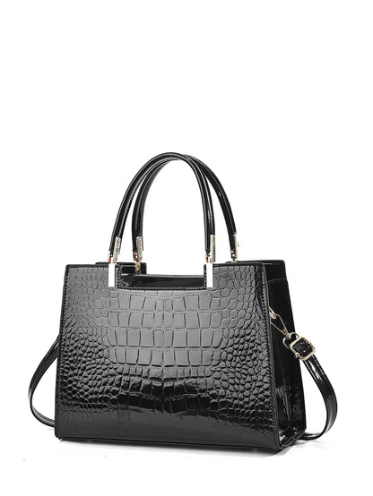 Pre Order Crocodile Embossed Handbag, Women's Elegant PU Zipper Shoulder Bag With Adjustable Strap