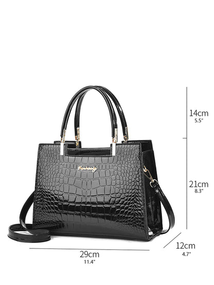 Pre Order Crocodile Embossed Handbag, Women's Elegant PU Zipper Shoulder Bag With Adjustable Strap