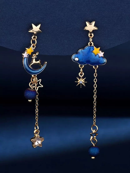 Cloud & Moon Mismatched Drop Earrings