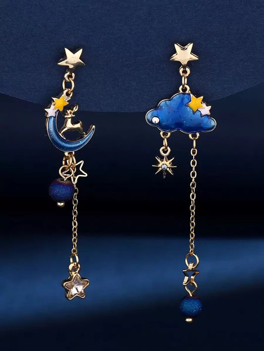 Cloud & Moon Mismatched Drop Earrings