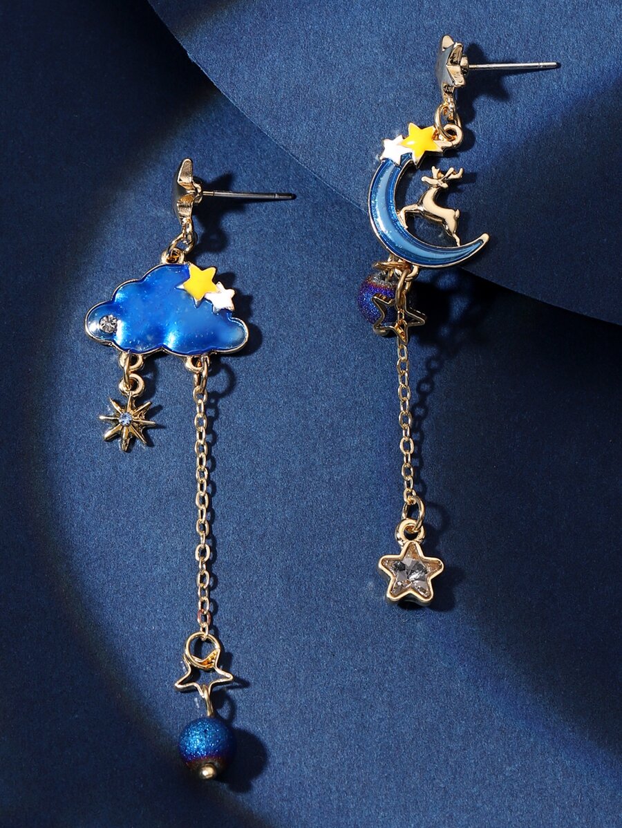 Cloud & Moon Mismatched Drop Earrings