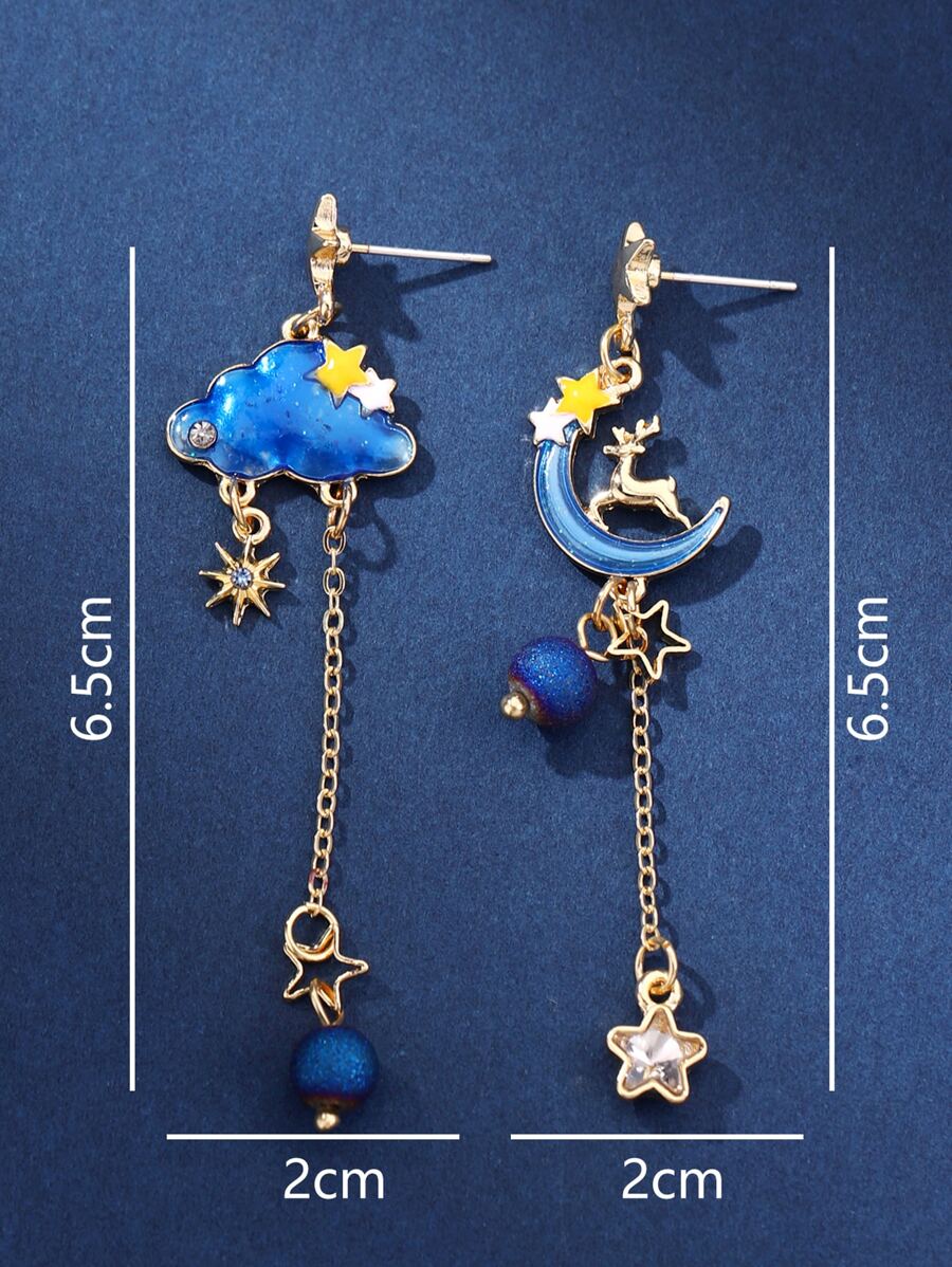 Cloud & Moon Mismatched Drop Earrings