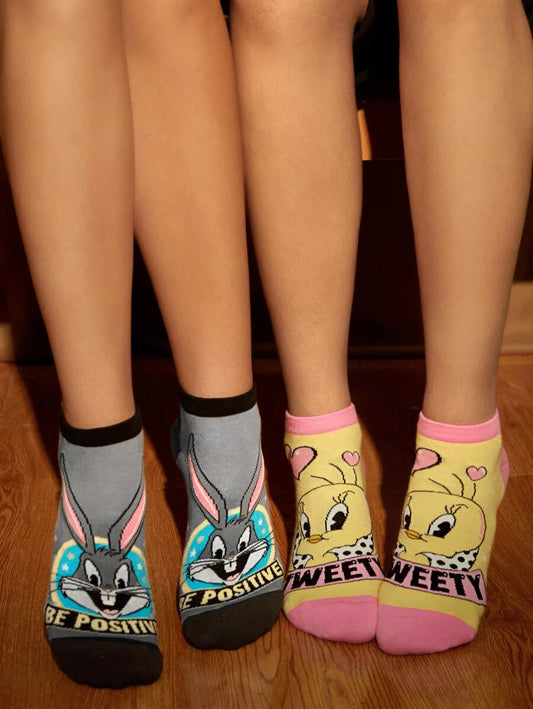 LOONEY TUNES 2pairs Cartoon & Letter Graphic Ankle Socks