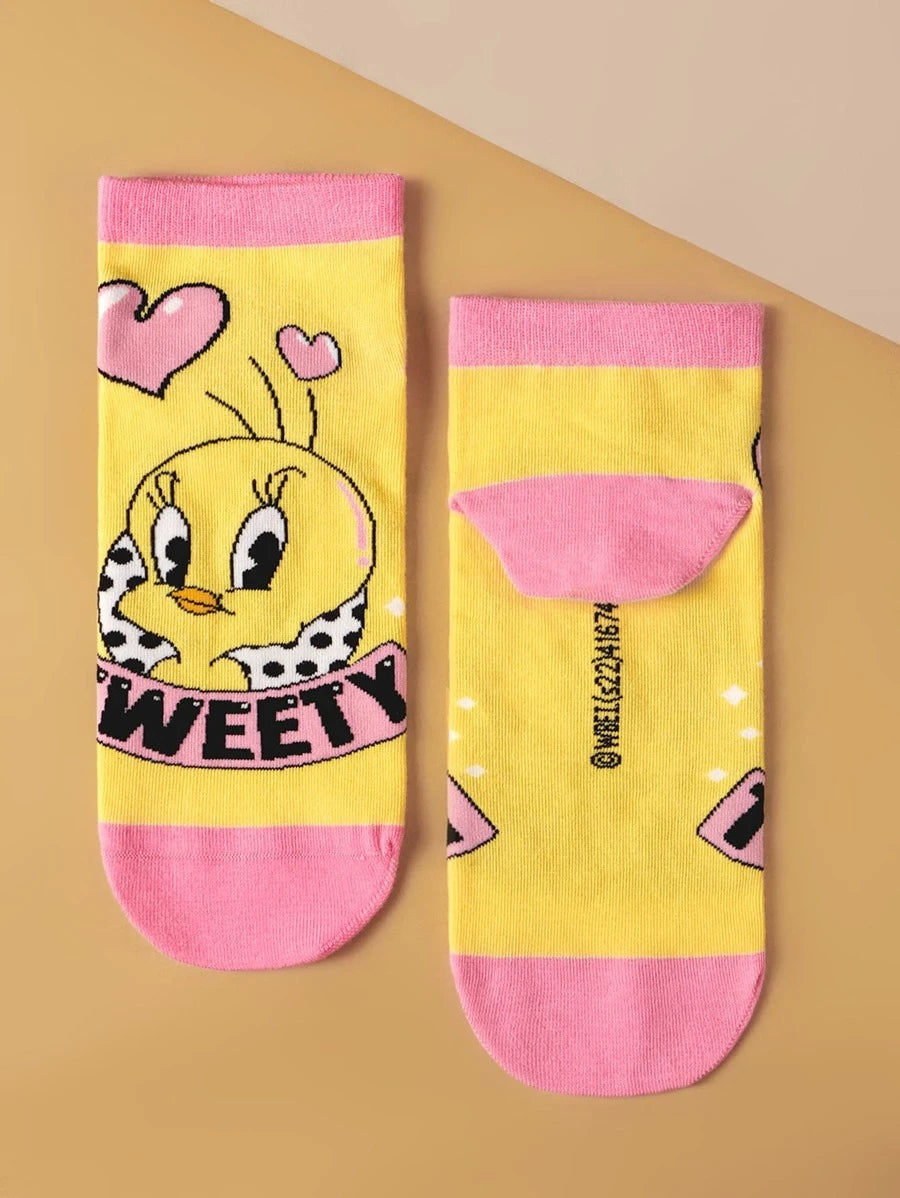 LOONEY TUNES 2pairs Cartoon & Letter Graphic Ankle Socks