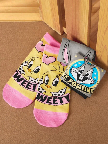 LOONEY TUNES 2pairs Cartoon & Letter Graphic Ankle Socks