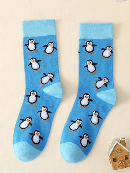 Men Cartoon Penguin Pattern Crew Socks