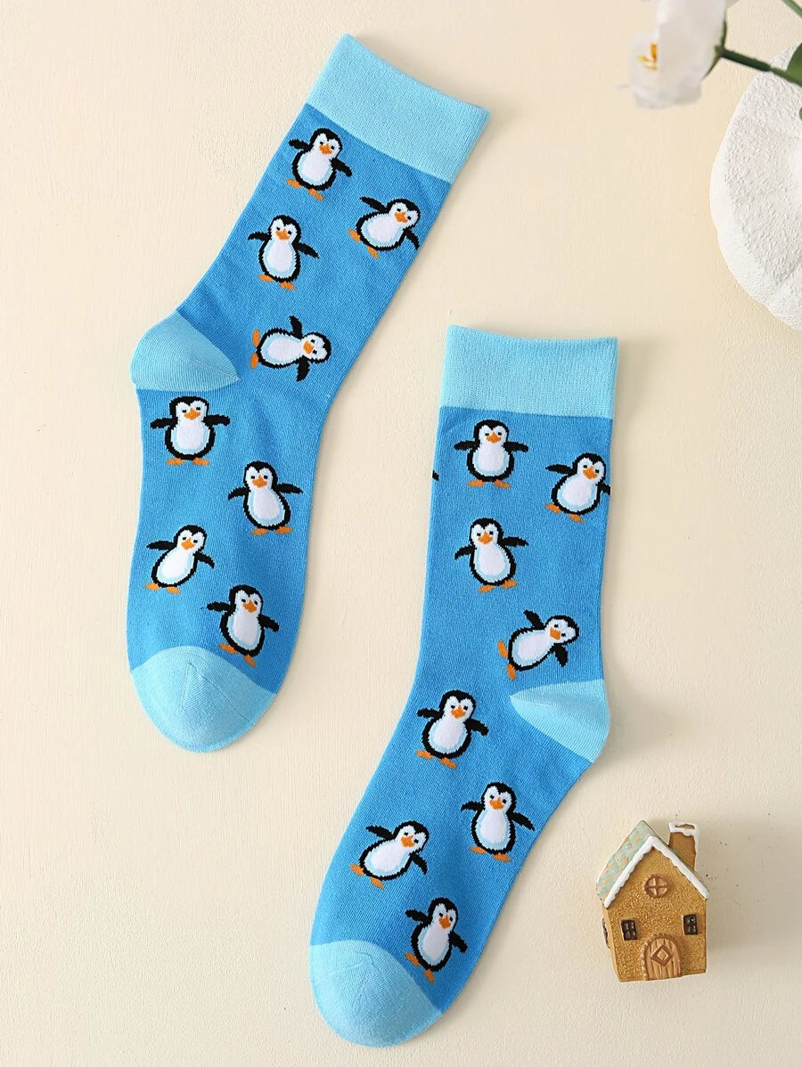 Men Cartoon Penguin Pattern Crew Socks