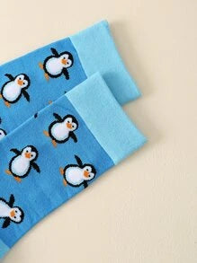 Men Cartoon Penguin Pattern Crew Socks