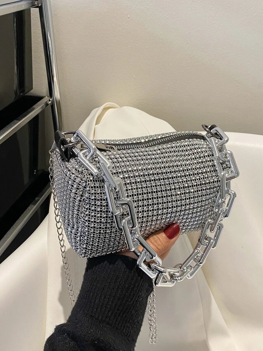 Rhinestone Decor Bucket  Hand Bag Mini Drawstring Design