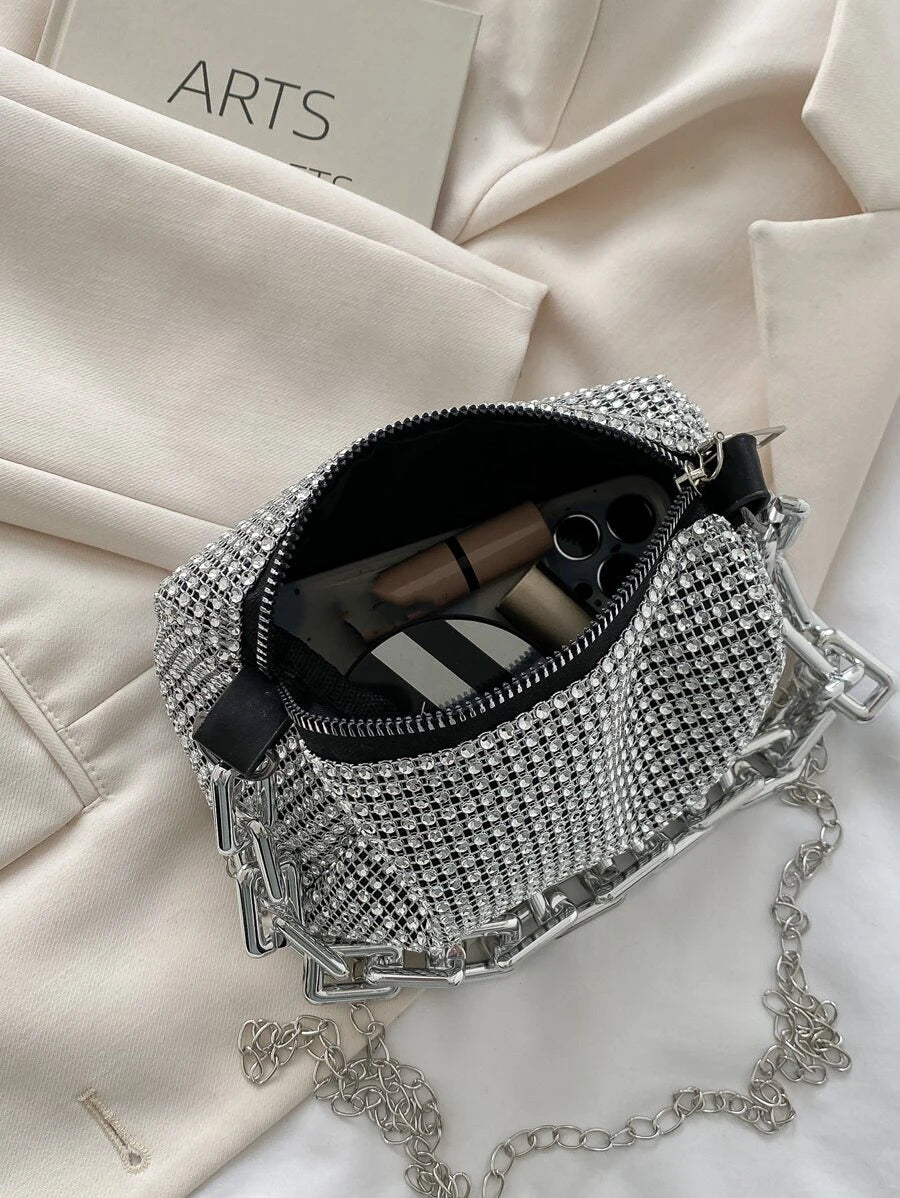 Rhinestone Decor Bucket  Hand Bag Mini Drawstring Design