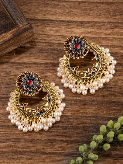 Faux Pearl Tassel Drop Earrings