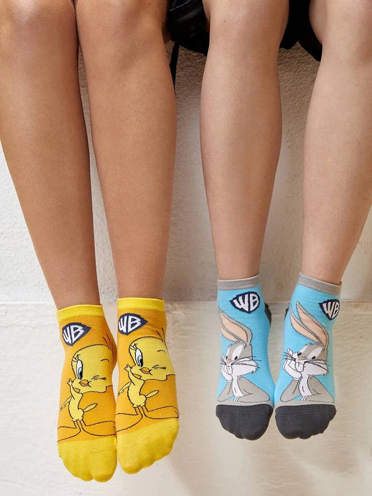 LOONEY TUNES Warner Bros 100 Years 2pairs Cartoon Graphic Ankle Socks