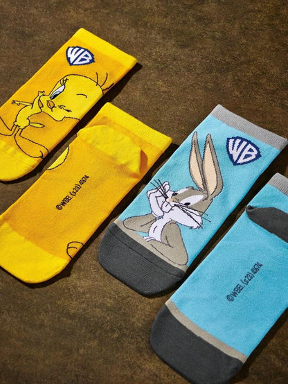 LOONEY TUNES Warner Bros 100 Years 2pairs Cartoon Graphic Ankle Socks