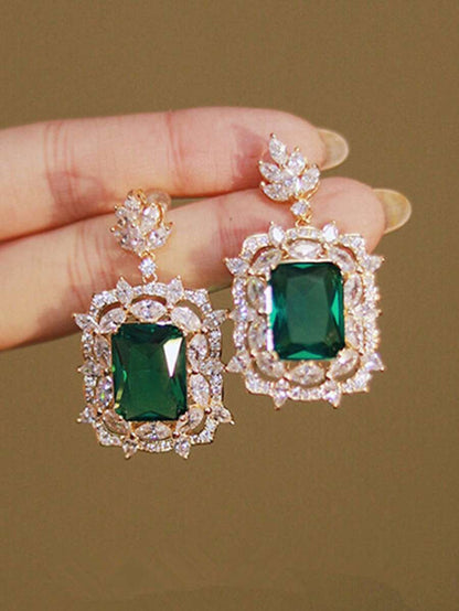 1pair Glamorous Green Cubic Zirconia; Rhinestone Decor Drop Earrings For Women For Wedding Party Jewelry Valentine's Day Gift,Mom,Mother,Mother's Day,Gift
